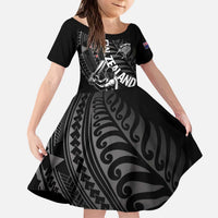 Custom New Zealand Cricket Kid Short Sleeve Dress Maori Kiwi Black Fern LT01 KID Black - Polynesian Pride