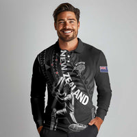 Custom New Zealand Cricket Long Sleeve Polo Shirt Maori Kiwi Black Fern LT01 - Polynesian Pride