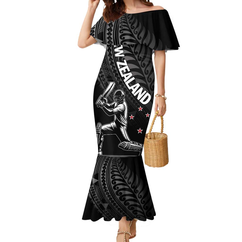 Custom New Zealand Cricket Mermaid Dress Maori Kiwi Black Fern LT01 Women Black - Polynesian Pride