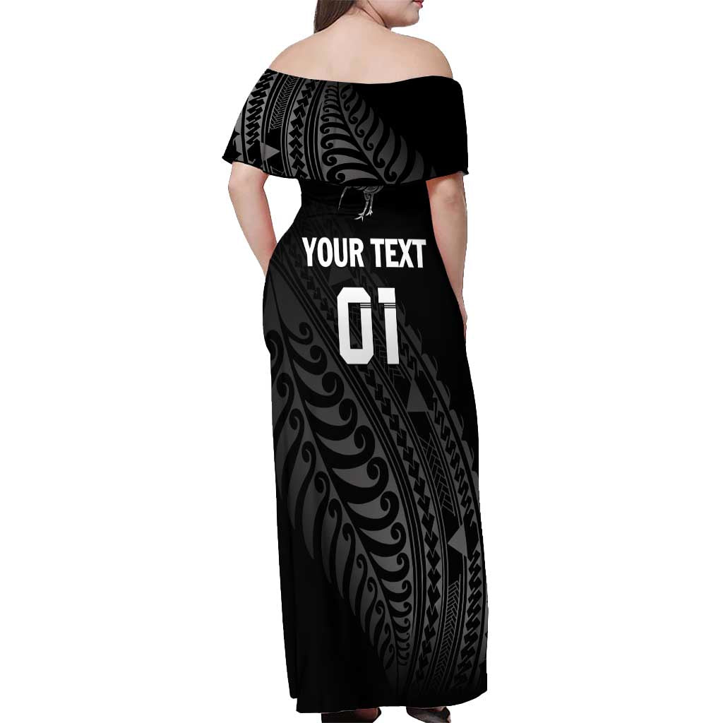 Custom New Zealand Cricket Off Shoulder Maxi Dress Maori Kiwi Black Fern LT01 - Polynesian Pride
