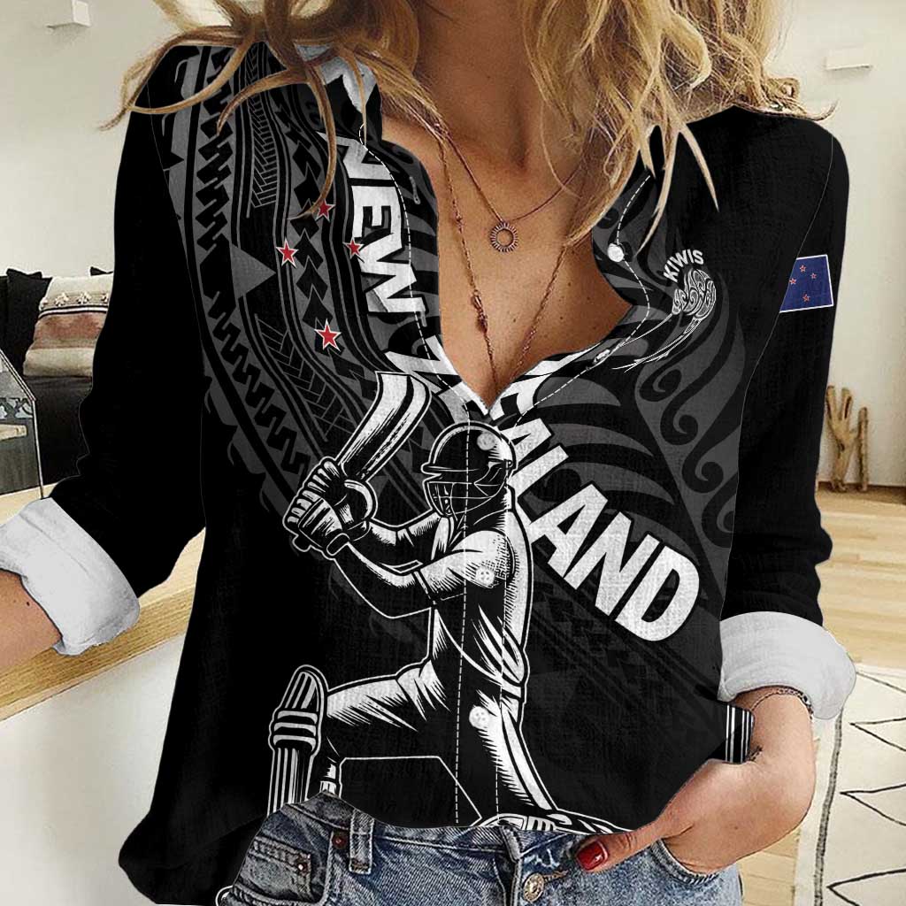 Custom New Zealand Cricket Women Casual Shirt Maori Kiwi Black Fern
