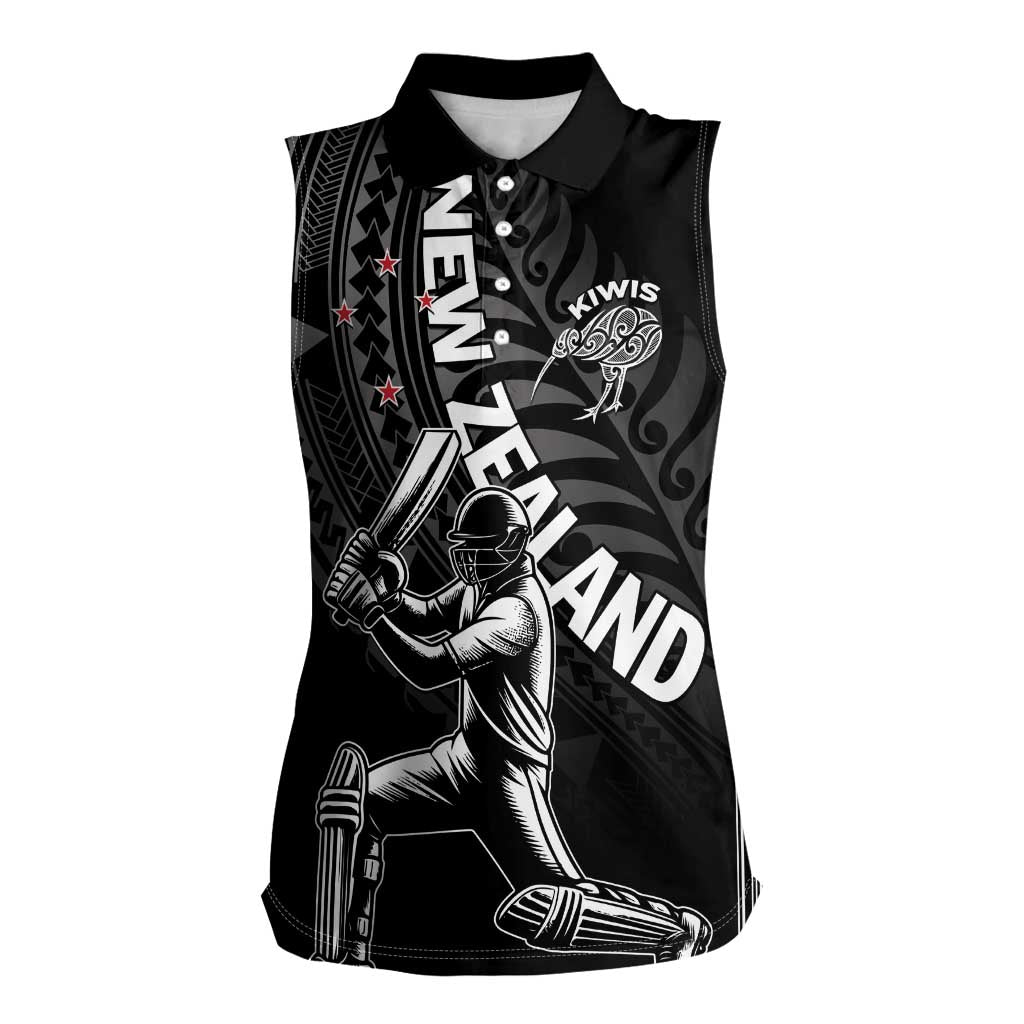 Custom New Zealand Cricket Women Sleeveless Polo Shirt Maori Kiwi Black Fern LT01 Female Black - Polynesian Pride