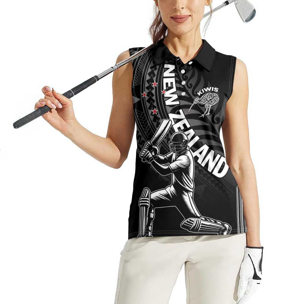 Custom New Zealand Cricket Women Sleeveless Polo Shirt Maori Kiwi Black Fern LT01 - Polynesian Pride