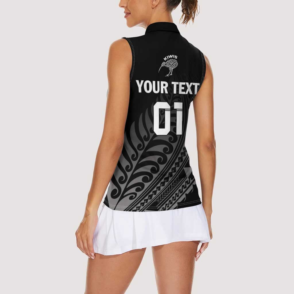 Custom New Zealand Cricket Women Sleeveless Polo Shirt Maori Kiwi Black Fern LT01 - Polynesian Pride