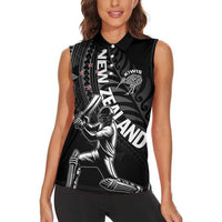 Custom New Zealand Cricket Women Sleeveless Polo Shirt Maori Kiwi Black Fern LT01 - Polynesian Pride