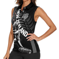 Custom New Zealand Cricket Women Sleeveless Polo Shirt Maori Kiwi Black Fern LT01 - Polynesian Pride