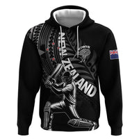 Custom New Zealand Cricket Zip Hoodie Maori Kiwi Black Fern LT01 Pullover Hoodie Black - Polynesian Pride