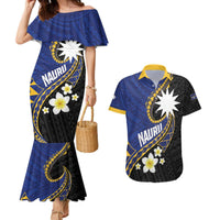 Personalised Nauru Couples Matching Mermaid Dress and Hawaiian Shirt Naoero Proud Plumeria LT01 Blue - Polynesian Pride