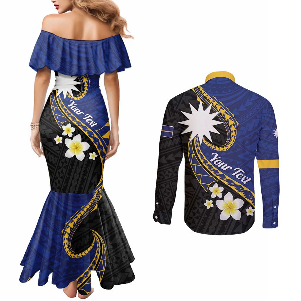 Personalised Nauru Couples Matching Mermaid Dress and Long Sleeve Button Shirt Naoero Proud Plumeria LT01 - Polynesian Pride