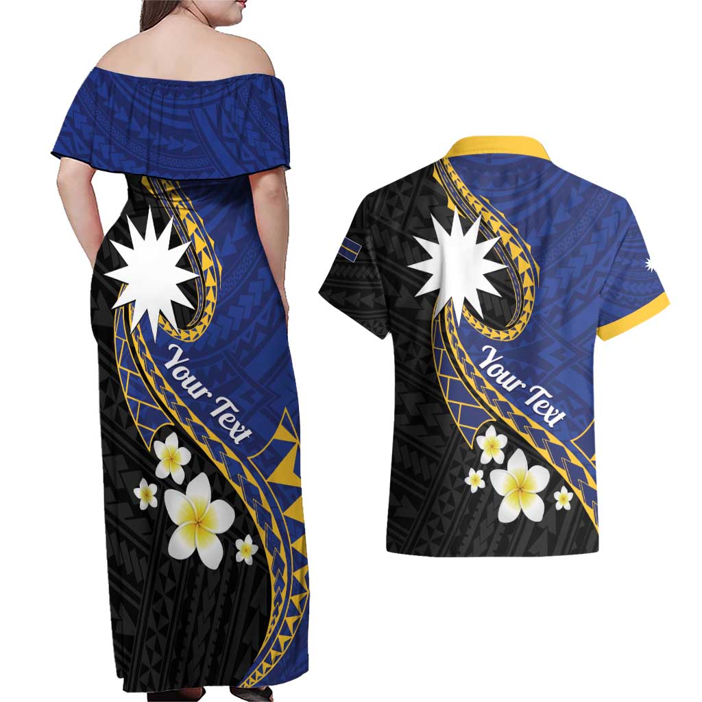Personalised Nauru Couples Matching Off Shoulder Maxi Dress and Hawaiian Shirt Naoero Proud Plumeria LT01 - Polynesian Pride