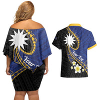 Personalised Nauru Couples Matching Off Shoulder Short Dress and Hawaiian Shirt Naoero Proud Plumeria LT01 - Polynesian Pride