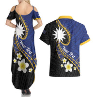 Personalised Nauru Couples Matching Summer Maxi Dress and Hawaiian Shirt Naoero Proud Plumeria LT01 - Polynesian Pride
