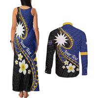 Personalised Nauru Couples Matching Tank Maxi Dress and Long Sleeve Button Shirt Naoero Proud Plumeria LT01 - Polynesian Pride