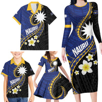 Personalised Nauru Family Matching Long Sleeve Bodycon Dress and Hawaiian Shirt Naoero Proud Plumeria LT01 - Polynesian Pride