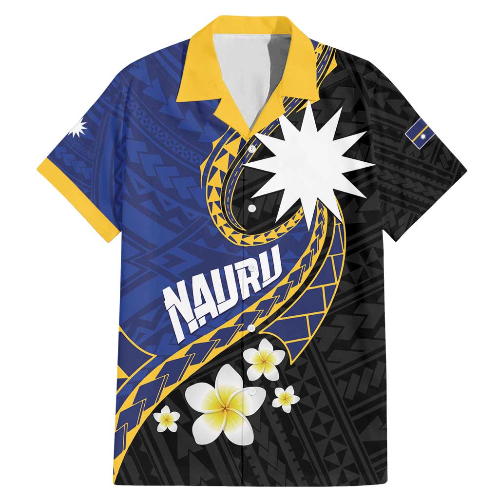 Personalised Nauru Family Matching Mermaid Dress and Hawaiian Shirt Naoero Proud Plumeria LT01 Dad's Shirt - Short Sleeve Blue - Polynesian Pride