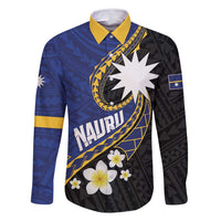 Personalised Nauru Family Matching Mermaid Dress and Hawaiian Shirt Naoero Proud Plumeria LT01 Dad's Shirt - Long Sleeve Blue - Polynesian Pride