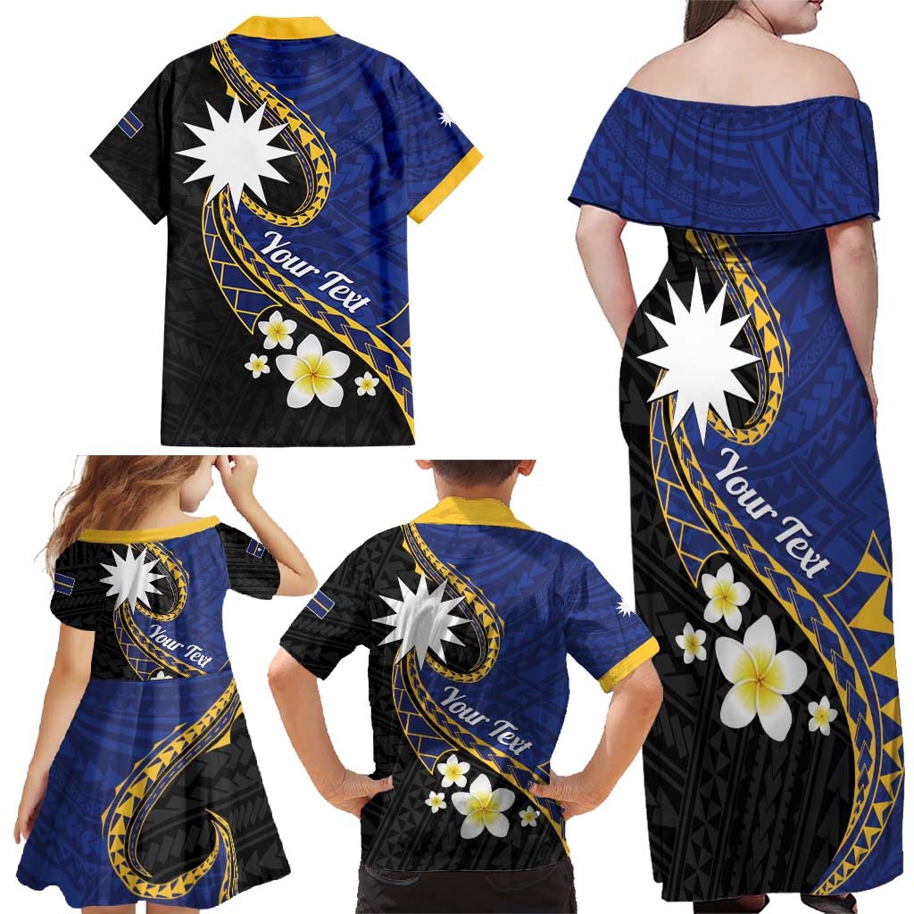 Personalised Nauru Family Matching Off Shoulder Maxi Dress and Hawaiian Shirt Naoero Proud Plumeria LT01 - Polynesian Pride