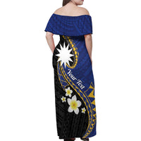 Personalised Nauru Family Matching Off Shoulder Maxi Dress and Hawaiian Shirt Naoero Proud Plumeria LT01 - Polynesian Pride
