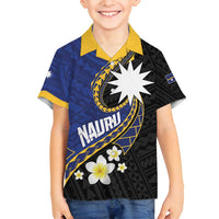 Personalised Nauru Family Matching Off Shoulder Maxi Dress and Hawaiian Shirt Naoero Proud Plumeria LT01 Son's Shirt Blue - Polynesian Pride
