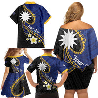 Personalised Nauru Family Matching Off Shoulder Short Dress and Hawaiian Shirt Naoero Proud Plumeria LT01 - Polynesian Pride