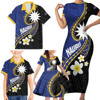 Personalised Nauru Family Matching Short Sleeve Bodycon Dress and Hawaiian Shirt Naoero Proud Plumeria LT01 - Polynesian Pride