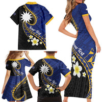 Personalised Nauru Family Matching Short Sleeve Bodycon Dress and Hawaiian Shirt Naoero Proud Plumeria LT01 - Polynesian Pride