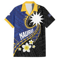 Personalised Nauru Family Matching Tank Maxi Dress and Hawaiian Shirt Naoero Proud Plumeria LT01 Dad's Shirt - Short Sleeve Blue - Polynesian Pride
