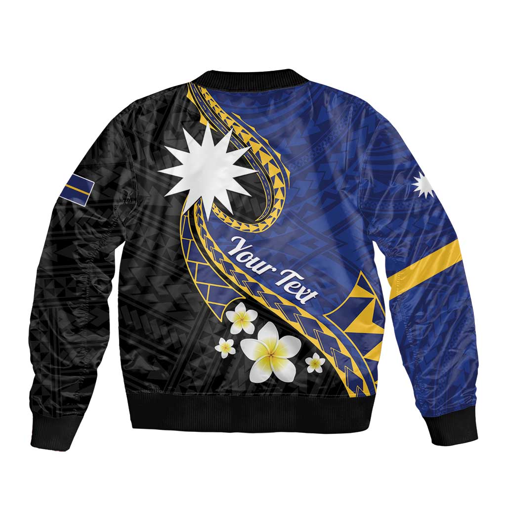 Personalised Nauru Sleeve Zip Bomber Jacket Naoero Proud Plumeria