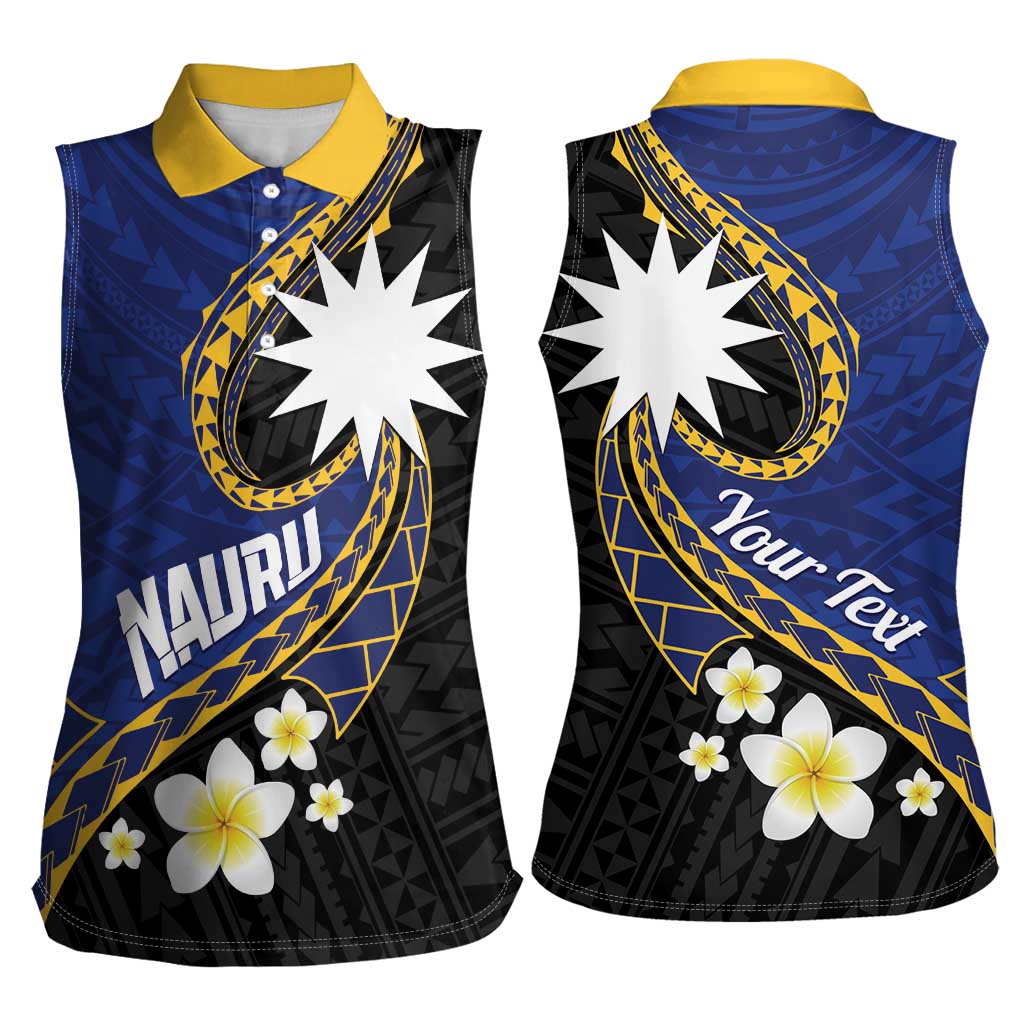 Personalised Nauru Women Sleeveless Polo Shirt Naoero Proud Plumeria LT01 - Polynesian Pride