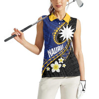 Personalised Nauru Women Sleeveless Polo Shirt Naoero Proud Plumeria LT01 - Polynesian Pride