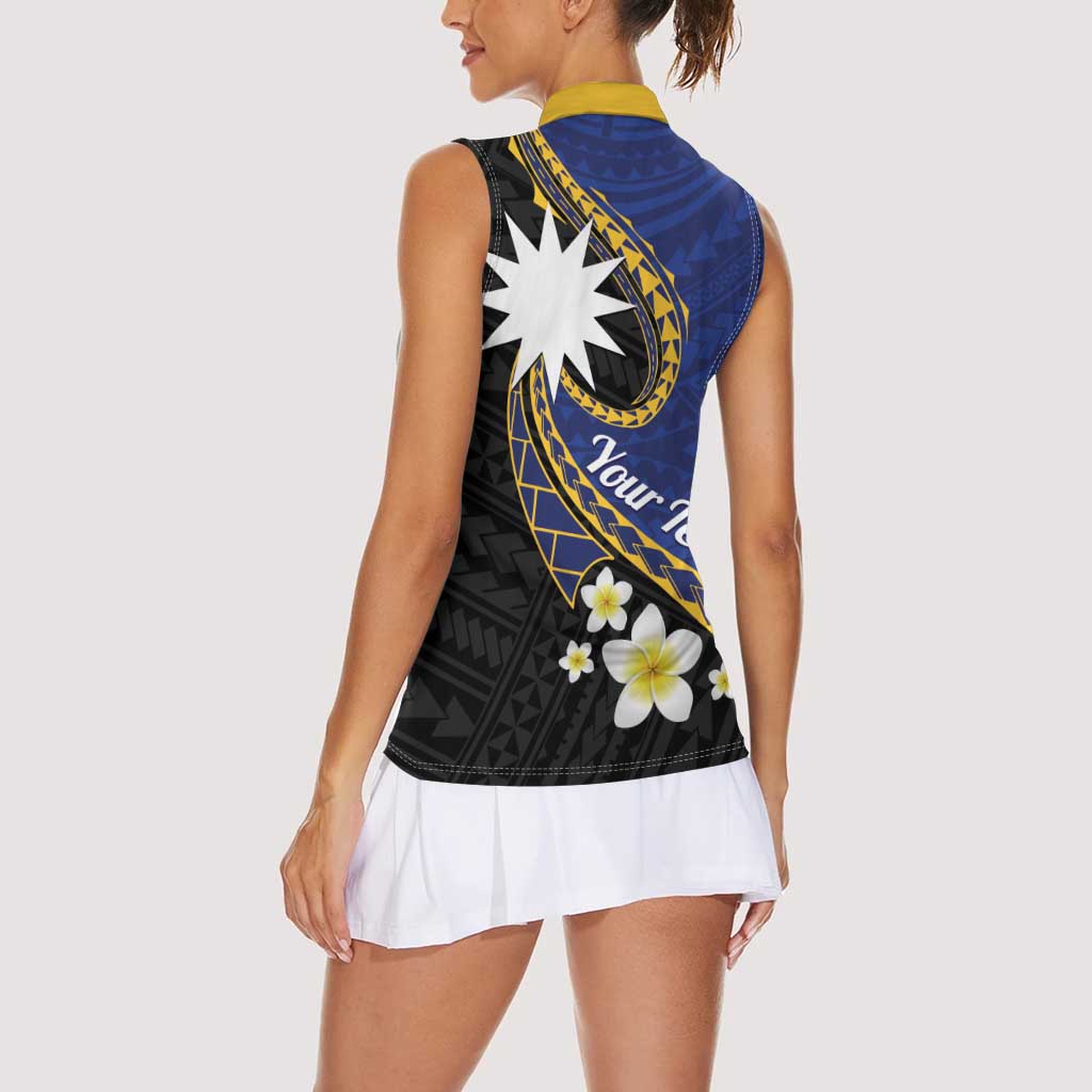 Personalised Nauru Women Sleeveless Polo Shirt Naoero Proud Plumeria LT01 - Polynesian Pride