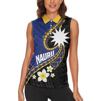 Personalised Nauru Women Sleeveless Polo Shirt Naoero Proud Plumeria LT01 - Polynesian Pride