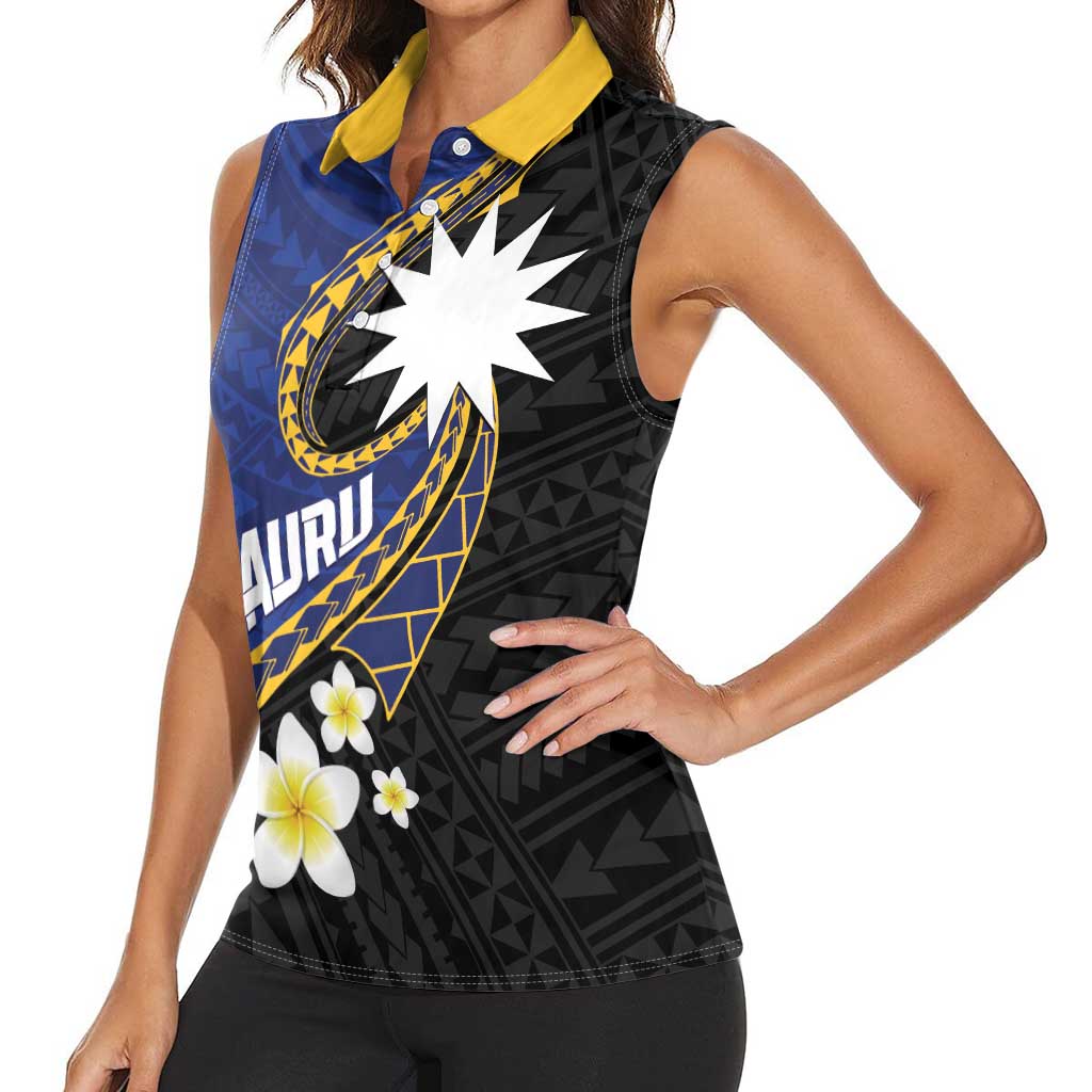 Personalised Nauru Women Sleeveless Polo Shirt Naoero Proud Plumeria LT01 - Polynesian Pride