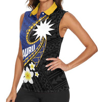 Personalised Nauru Women Sleeveless Polo Shirt Naoero Proud Plumeria LT01 - Polynesian Pride