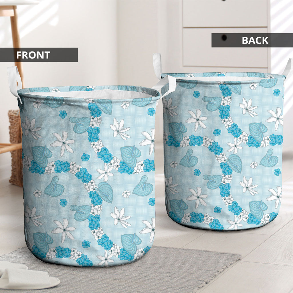 Hawaii Anthurium Tiare Pikake Lei Laundry Basket UliUli Lauhala Art Pattern