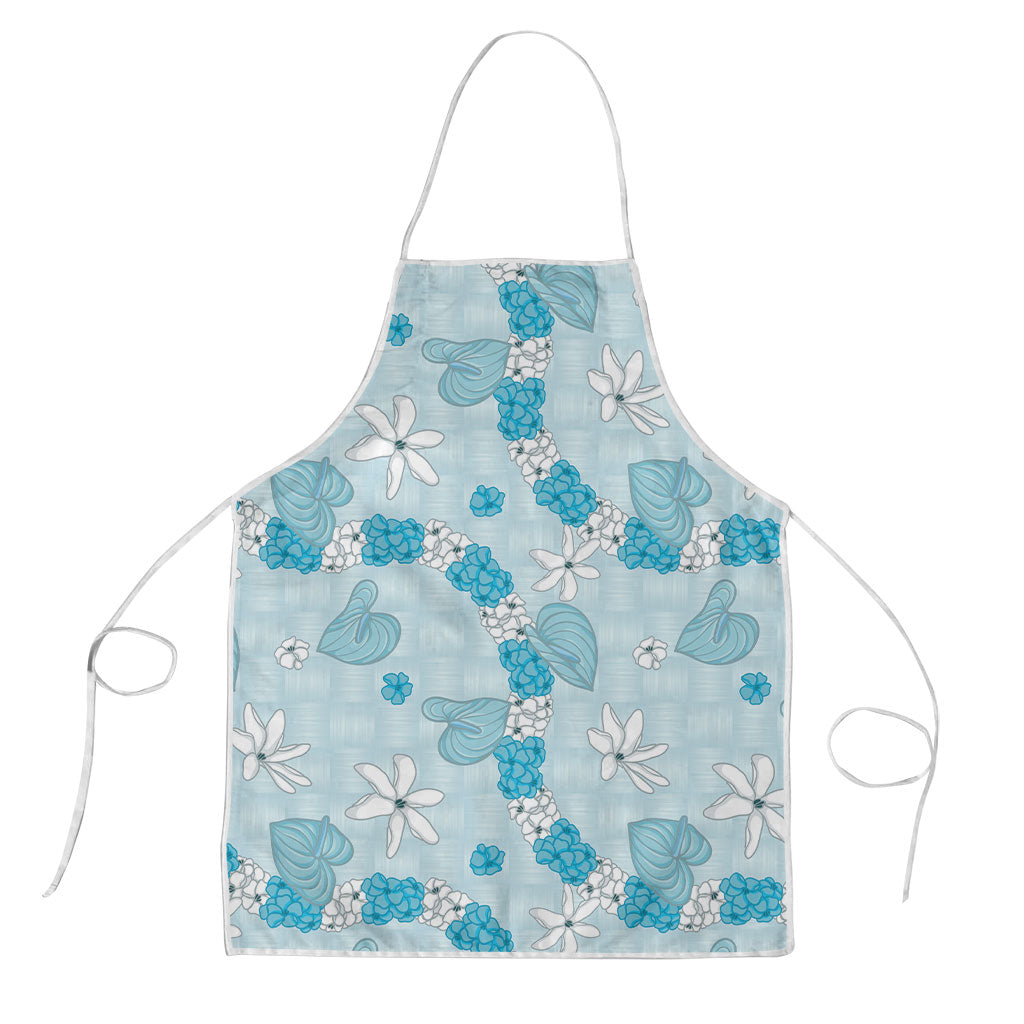 Hawaii Anthurium Tiare Pikake Lei Apron UliUli Lauhala Art Pattern