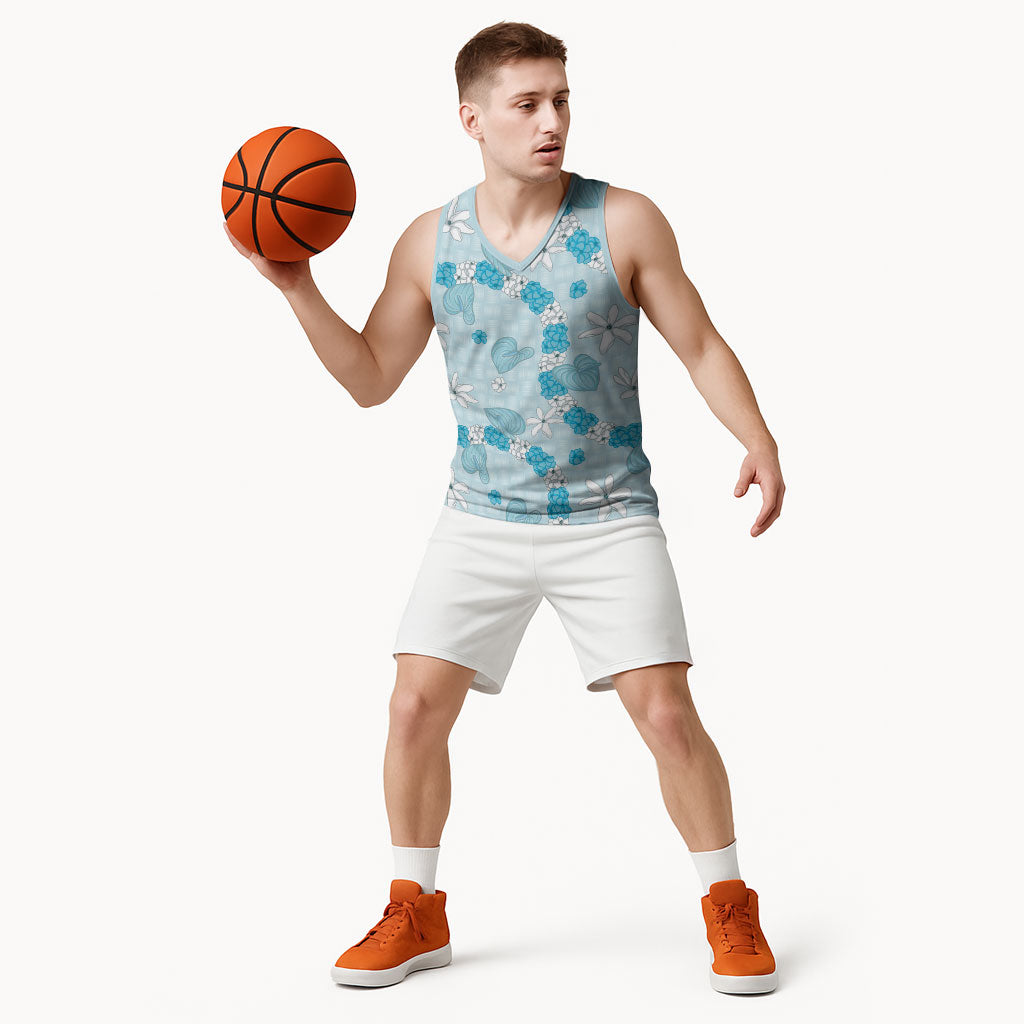 Hawaii Anthurium Tiare Pikake Lei Basketball Jersey UliUli Lauhala Art Pattern