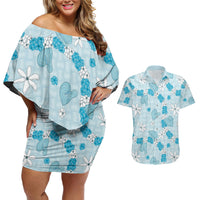 Hawaii Anthurium Tiare Pikake Lei Couples Matching Off Shoulder Short Dress and Hawaiian Shirt UliUli Lauhala Art Pattern