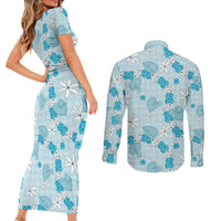 Hawaii Anthurium Tiare Pikake Lei Couples Matching Short Sleeve Bodycon Dress and Long Sleeve Button Shirt UliUli Lauhala Art Pattern