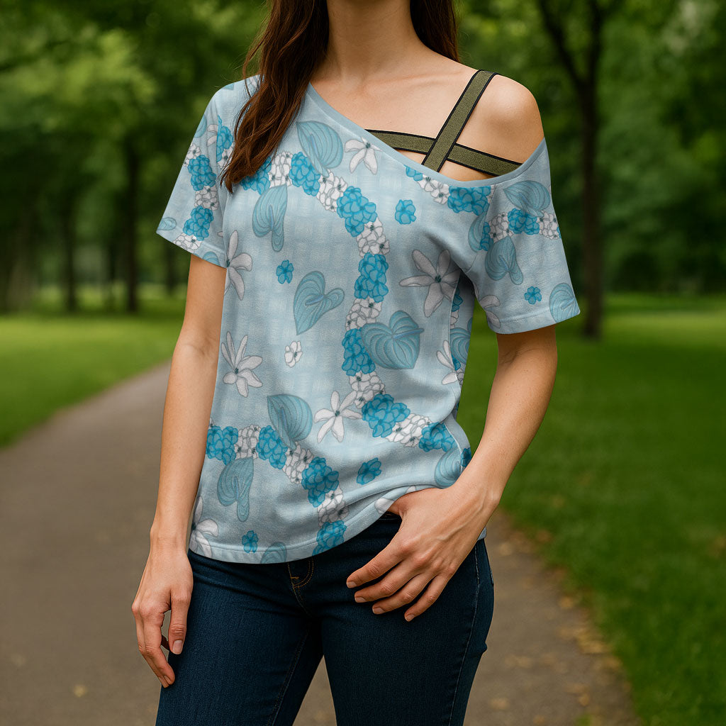 Hawaii Anthurium Tiare Pikake Lei Cross Shoulder Shirt UliUli Lauhala Art Pattern