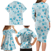 Hawaii Anthurium Tiare Pikake Lei Family Matching Long Sleeve Bodycon Dress and Hawaiian Shirt UliUli Lauhala Art Pattern LT01 - Polynesian Pride