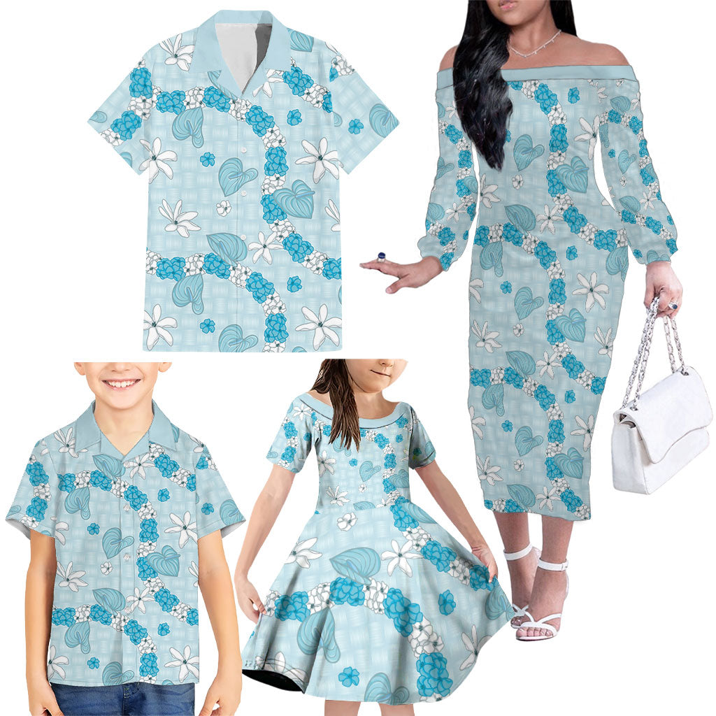 Hawaii Anthurium Tiare Pikake Lei Family Matching Off The Shoulder Long Sleeve Dress and Hawaiian Shirt UliUli Lauhala Art Pattern LT01 - Polynesian Pride