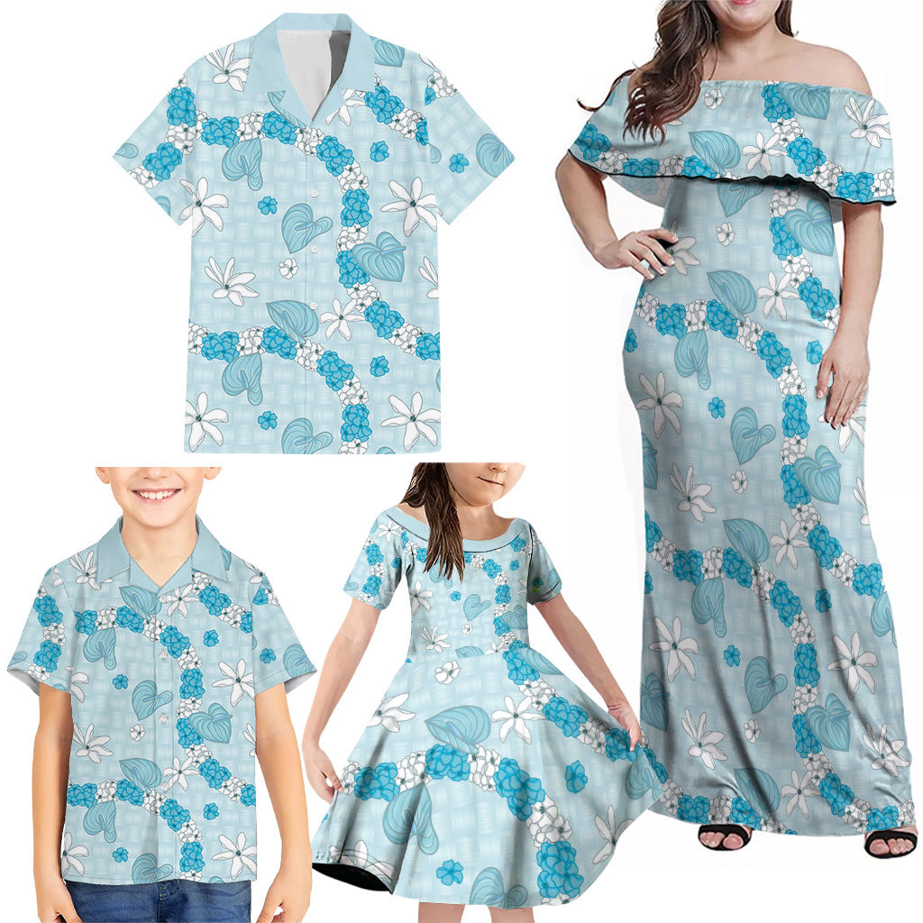 Hawaii Anthurium Tiare Pikake Lei Family Matching Off Shoulder Maxi Dress and Hawaiian Shirt UliUli Lauhala Art Pattern LT01 - Polynesian Pride