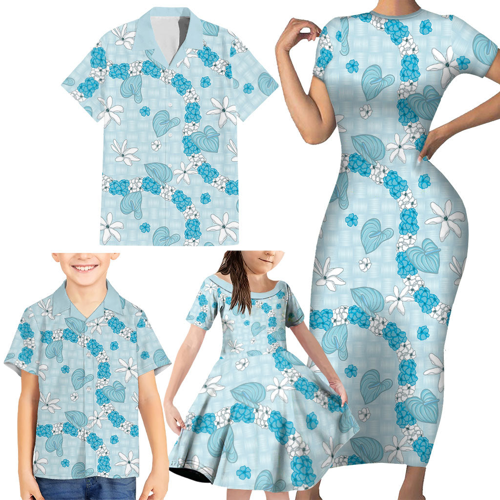 Hawaii Anthurium Tiare Pikake Lei Family Matching Short Sleeve Bodycon Dress and Hawaiian Shirt UliUli Lauhala Art Pattern LT01 - Polynesian Pride