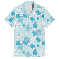 Hawaii Anthurium Tiare Pikake Lei Family Matching Tank Maxi Dress and Hawaiian Shirt UliUli Lauhala Art Pattern LT01 Dad's Shirt - Short Sleeve Blue - Polynesian Pride