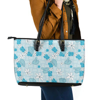 Hawaii Anthurium Tiare Pikake Lei Leather Tote Bag UliUli Lauhala Art Pattern LT01 - Polynesian Pride