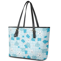 Hawaii Anthurium Tiare Pikake Lei Leather Tote Bag UliUli Lauhala Art Pattern LT01 - Polynesian Pride