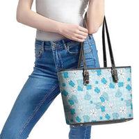 Hawaii Anthurium Tiare Pikake Lei Leather Tote Bag UliUli Lauhala Art Pattern LT01 - Polynesian Pride