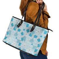 Hawaii Anthurium Tiare Pikake Lei Leather Tote Bag UliUli Lauhala Art Pattern LT01 - Polynesian Pride