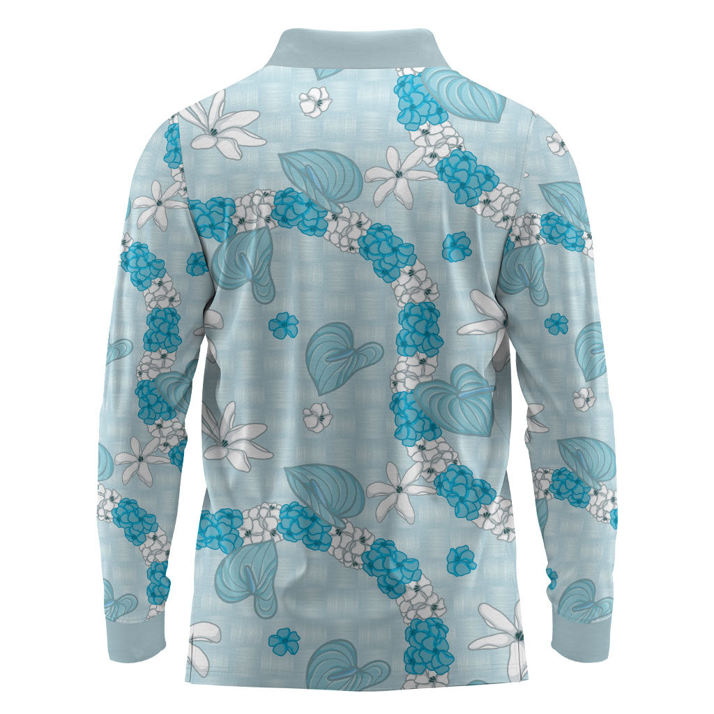 Hawaii Anthurium Tiare Pikake Lei Long Sleeve Polo Shirt UliUli Lauhala Art Pattern